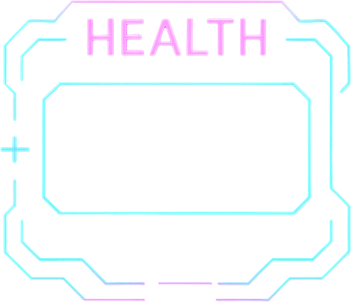 neon cyberpunk health meter empty glowing hologram flat 3d straight on symmetrical