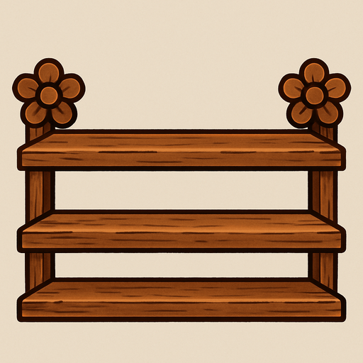 1700 x 110 piksel boyutlarında tahta boş çiçek rafı.
In-Game asset.  2d.  High contrast.  No shadows