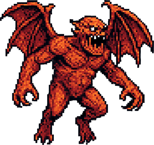 monster giant with wings, flying , pixel art, no background. In-Game asset. 2d. High contrast. No shadows.
In-Game asset.  2d.  High contrast.  No shadows