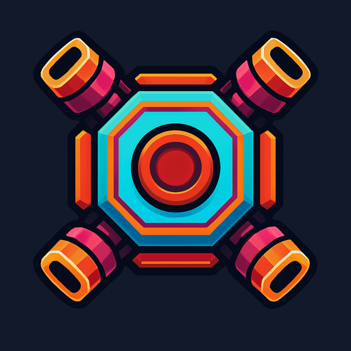 Square & diagonal tank enemies from the future have 4 turrets on its 4 sides, HD colors.
In-Game asset.  2d.  High contrast.  No shadows