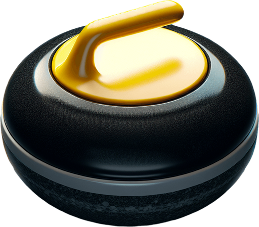 Black curlingstone with yellow top, top view.