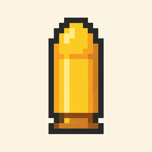 Bullet 2d top down pixilated.
In-Game asset.  2d.  High contrast.  No shadows