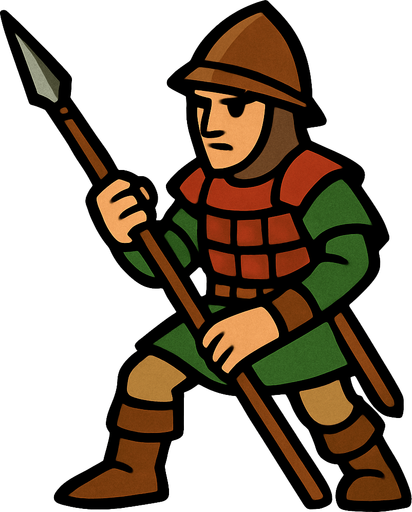 Mızraklı piyade asker.
In-Game asset.  2d.  High contrast.  No shadows
