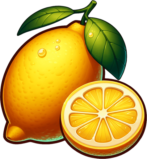 A lemon with a few slices cut off..
Single Game Texture. In-Game asset. 2d. Blank background. High contrast. No shadows.
