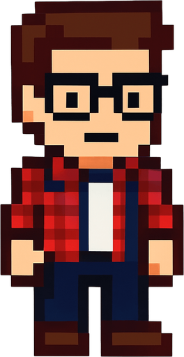 pixel art peter parker.
In-Game asset.  2d.  High contrast.  No shadows