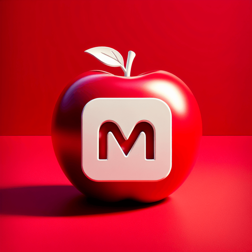 a white sign with a small "m" on a red apple..
Single Game Texture. In-Game asset. 2d. Blank background. High contrast. No shadows.