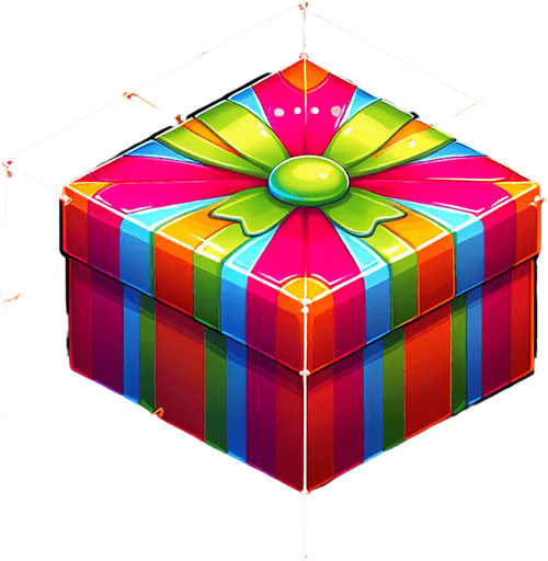 scatola caramelle.
Single Game Texture. In-Game asset. 2d. Blank background. High contrast. No shadows.