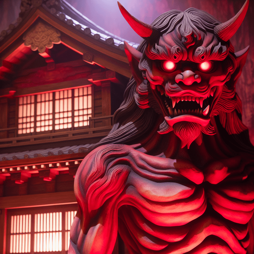 ancient japan oni red monster stand scary rage