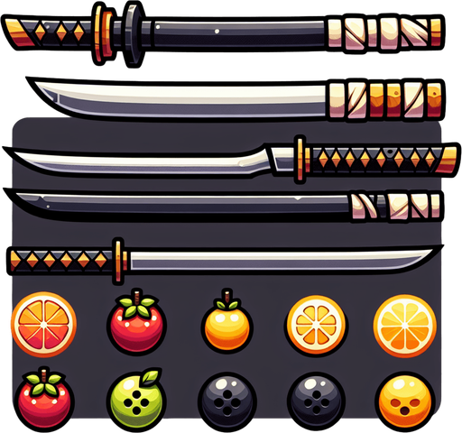 2д лезвие Катаны для игры похожий на фрукт ниндзя.
Single Game Texture. In-Game asset. 2d. Blank background. High contrast. No shadows.
