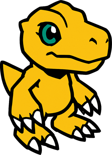 Agumon viendo a la derecha, perspectiva isometrica.
In-Game asset.  2d.  High contrast.  No shadows