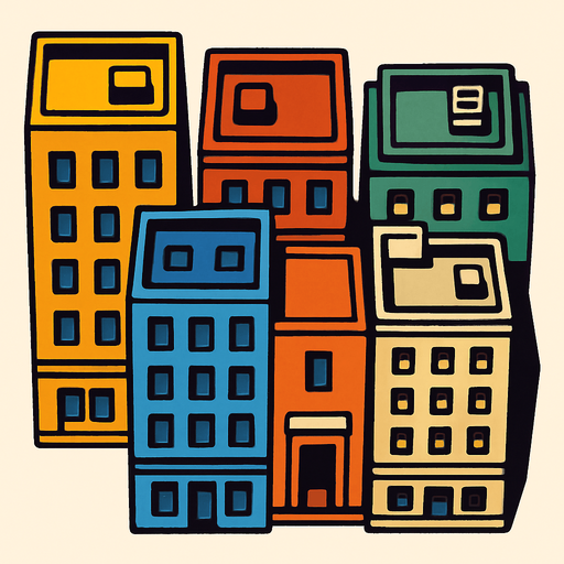 buildings seen from the side of the road from a bird's eye view, but do not draw the road, the buildings should be vertical and unlimited from above.
In-Game asset.  2d.  High contrast.  No shadows