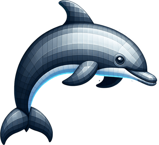 dolphin.
Single Game Texture.  In-Game asset.  2d.  Blank background.  High contrast.  No shadows