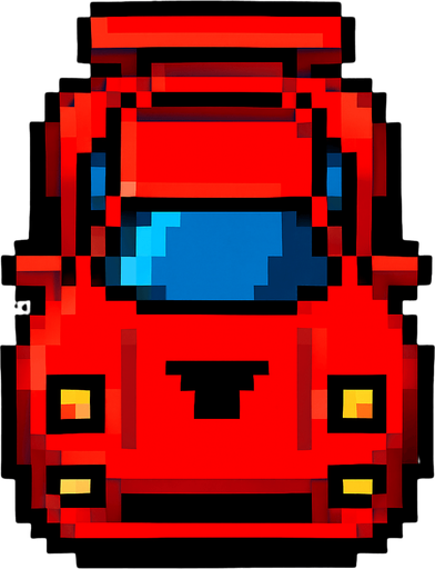 un carro rojo deportivo con la perspectiva hacia arriba.
In-Game asset.  2d.  High contrast.  No shadows hecho con pixeles