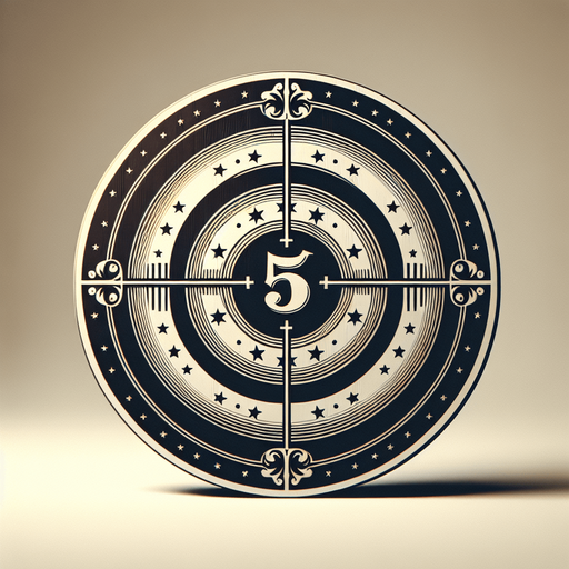 western shooting target with 5 written on it..
Single Game Texture. In-Game asset. 2d. Blank background. High contrast. No shadows.