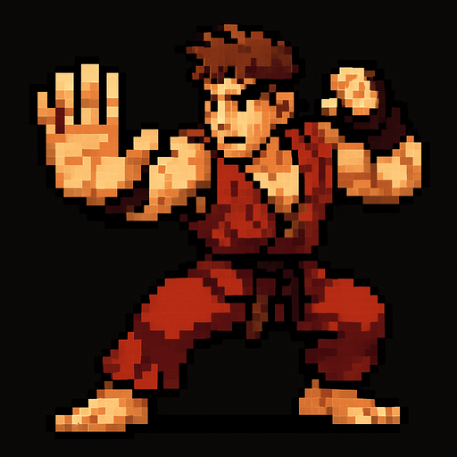 aduket pozu vermiş pixel bir adam avucunun içi boş olsun.
In-Game asset.  2d.  High contrast.  No shadows