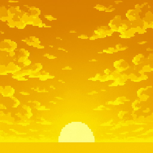Golden heaven sky, shimmering gold clouds, divine atmosphere, bright yellow-gold gradient, epic finale background, 2D pixel art.
In-Game asset.  2d.  High contrast.  No shadows