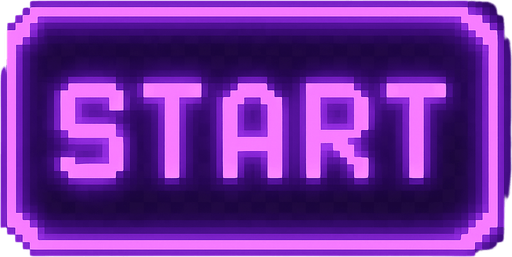 A single rectangular pixel art button labeled “Start” in a purple neon tone, designed for a lo-fi rhythm-based pixel art game. The button has soft glowing edges, a subtle pixel shadow, and a clean 1-bit pixel font. The overall mood is cozy and dreamy, matching a neon-lit DJ studio aesthetic. The background should be transparent..
In-Game asset.  2d.  High contrast.  No shadows