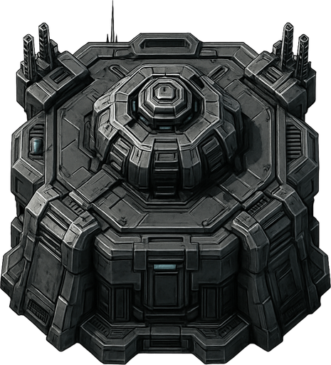 Namlusu olmayan, Teknolojik askeri kule, üstten görünüm, gerçekçi, yazısız.
In-Game asset.  High contrast.  No shadows