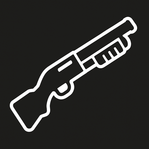 black shotgun icon with white stroke.
In-Game asset.  2d.  High contrast.  No shadows