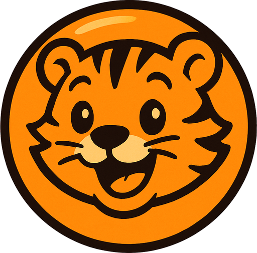 An orange bubble with a cheerful tiger cub face, bold lines and playful expression, cartoon style.
In-Game asset.  2d.  High contrast.  No shadows