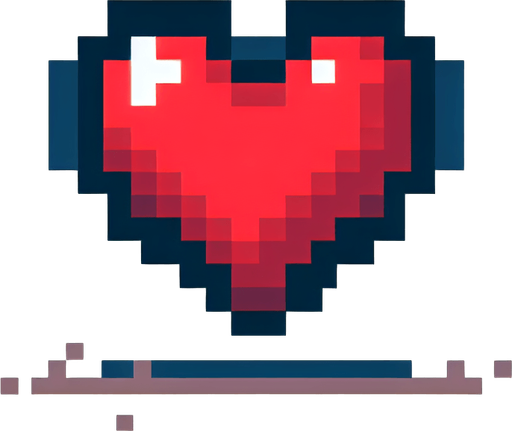 8-bit heart. in game asset. Single Game Texture. In-Game asset. 2d. Blank background. High contrast. No shadows.