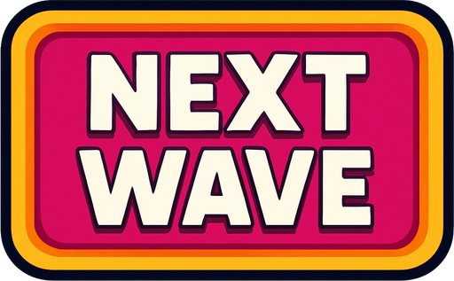 A large rectangular button with Text on it that says: NEXT WAVE.
In-Game asset.  2d.  High contrast.  No shadows