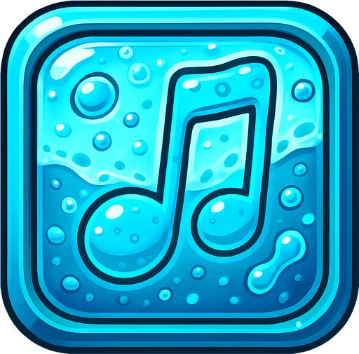 Generame una boton con dentro de forma de una nota musical con efectos de agua..
In-Game asset.  2d.  High contrast.  No shadows