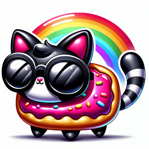 The character is a delightful Nyan Cat,with a cartoon-style essence while adopting the iconic features of this internet sensation. Its face remains round and expressive, hidden behind oversized, round, dark opaque sunglasses, giving it a mysterious yet endearing look. The transformation is most notable in its body, which now takes on the appearance of a colorful pop-tart, blending whimsy with sweetness. This unique body, smaller in proportion to its playful head, maintains the character's cute, chubby charm. Adding to its magical allure, a vibrant rainbow trail extends from behind, symbolizing its journey through the digital cosmos. The Nyan Cat's paws are positioned comfortably in front, suggesting a relaxed flight posture as it glides across the screen. This new rendition, combining the original cat's casual charm with the fantastical elements of Nyan Cat, creates a perfect mascot for both whimsical children's content and digital platforms looking to capture the heartwarming joy of internet culture..
Single Game Texture. In-Game asset. 2d. Blank background. High contrast. No shadows.