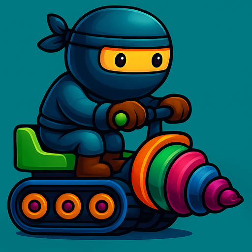 Same image of ninja with dig machine but with different colors for both. HD colors.