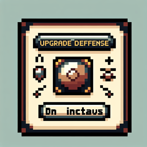 genera un boton que diga "UPGRADE DEFENSE" en pixel art.
Single Game Texture.  In-Game asset.  2d.  Blank background.  High contrast.  No shadows
