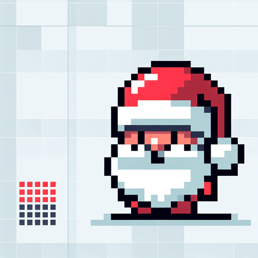Pixelated Santa Single Game Texture. In-Game asset. 2d. Blank background. High contrast. No shadows.