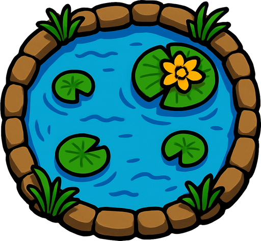 A pond. Top down view..
In-Game asset.  2d.  High contrast.  No shadows