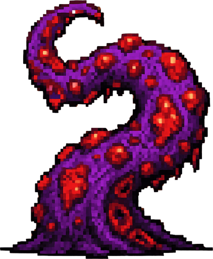 2d pixel art high quality enfected mutant purple and red tentacle.
In-Game asset.  2d.  High contrast.  No shadows