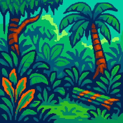 pixart jungle.
In-Game asset.  2d.  High contrast.  No shadows