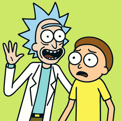 rick and morty.
In-Game asset.  2d.  High contrast.  No shadows