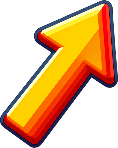 A cartoon style upward arrow.
Single Game Texture. In-Game asset. 2d. Blank background. High contrast. No shadows.