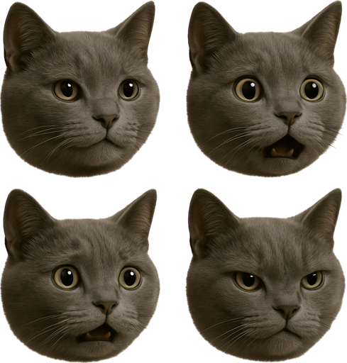 Sprite sheet of head only with different face expressions : smile, surprise, fear, laught, angry...
KEEP SAME ORIENTATION