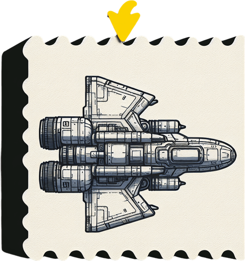 Space craft facing upwards.
Single Game Texture. In-Game asset. 2d. Blank background. High contrast. No shadows.