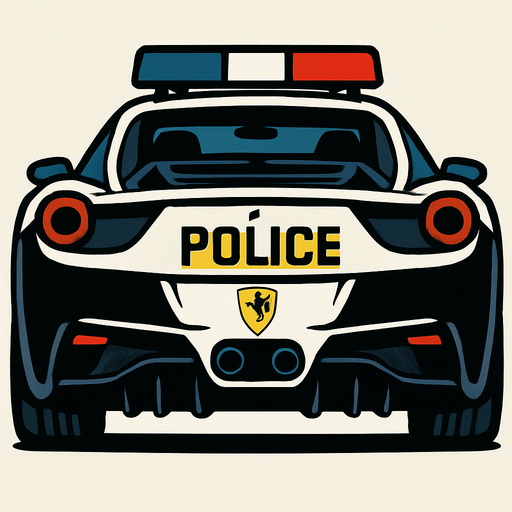 Arkası dönük polis arabası olan Ferrari.
In-Game asset.  2d.  High contrast.  No shadows