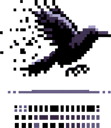 8-bit profile of crow flying straight.
Single Game Texture. In-Game asset. 2d. Blank background. High contrast. No shadows.