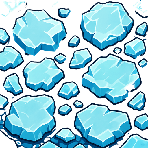 zemini tamamen buzlardan oluşan üstten görünen bir yer.
In-Game asset.  2d.  High contrast.  No shadows