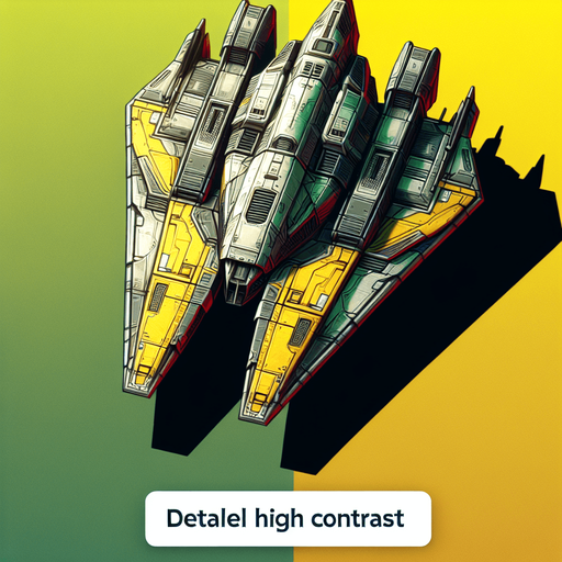 triangular space ship, yellow/green.
Single Game Texture.  In-Game asset.  2d.  Blank background.  High contrast.  No shadows