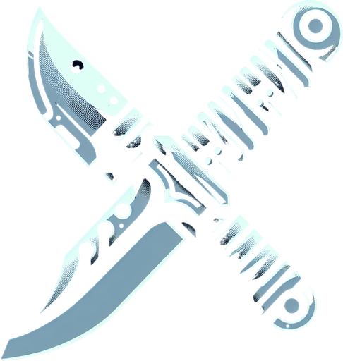A knife facing left.
Single Game Texture.  In-Game asset.  2d.  Blank background.  High contrast.  No shadows