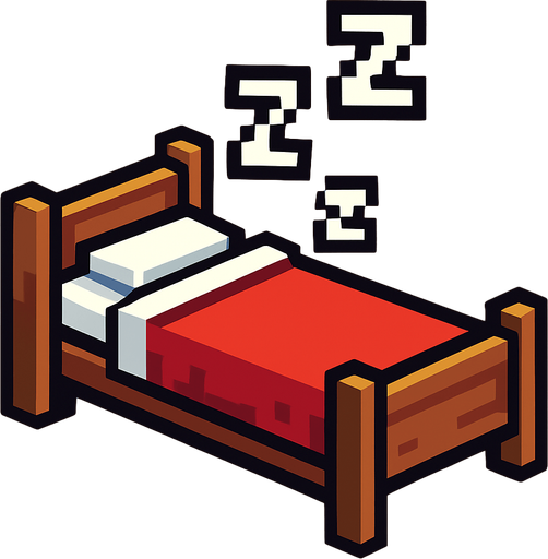 bed with zzz 2d pixel art.
In-Game asset.  2d.  High contrast.  No shadows