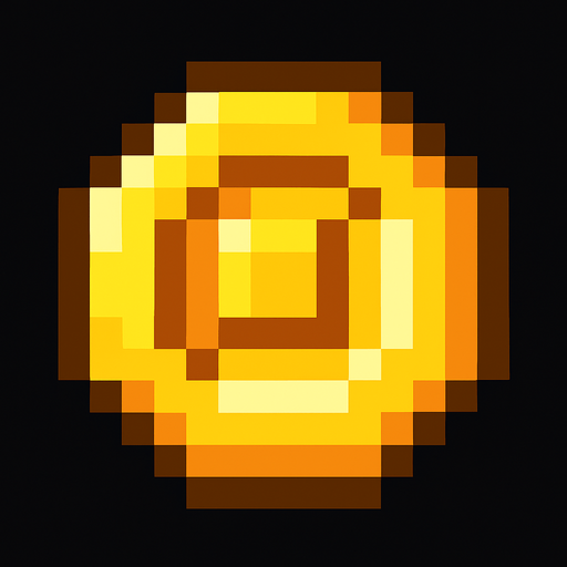 Pixel coin.
In-Game asset.  2d.  High contrast.  No shadows. Pixel
