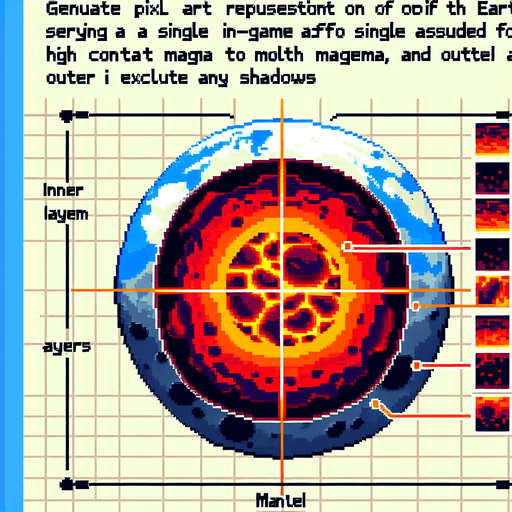 pixel art earth Core.
Single Game Texture. In-Game asset. 2d. Blank background. High contrast. No shadows.