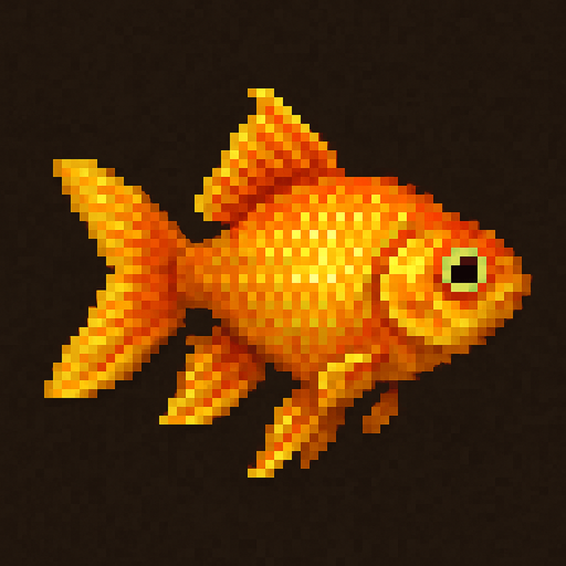 realistic pixel gold fish.
In-Game asset.  2d.  High contrast.  No shadows