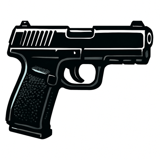 Pistola negra.
In-Game asset.  2d.  High contrast.  No shadows