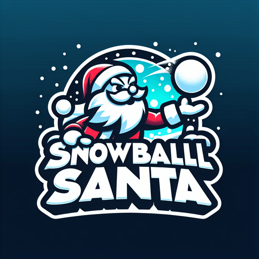 a logo for the game "Snowball santa" with the text "Snowball Santa".
Single Game Texture. In-Game asset. 2d. Blank background. High contrast. No shadows.