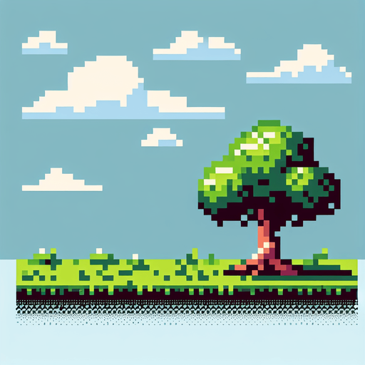 8 bit tree.
Single Game Texture. In-Game asset. 2d. Blank background. High contrast. No shadows.